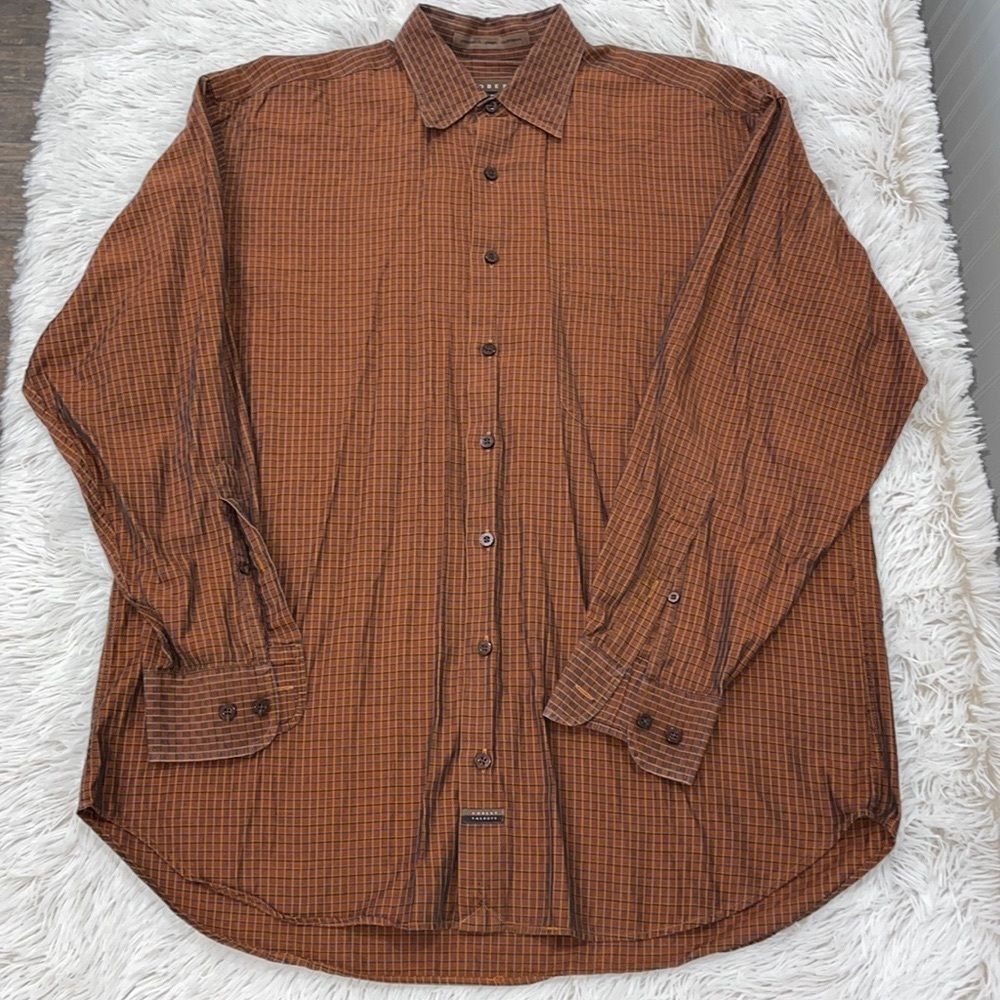 Robert Talbott Burnt Orange Plaid Button Down Shi… - image 1